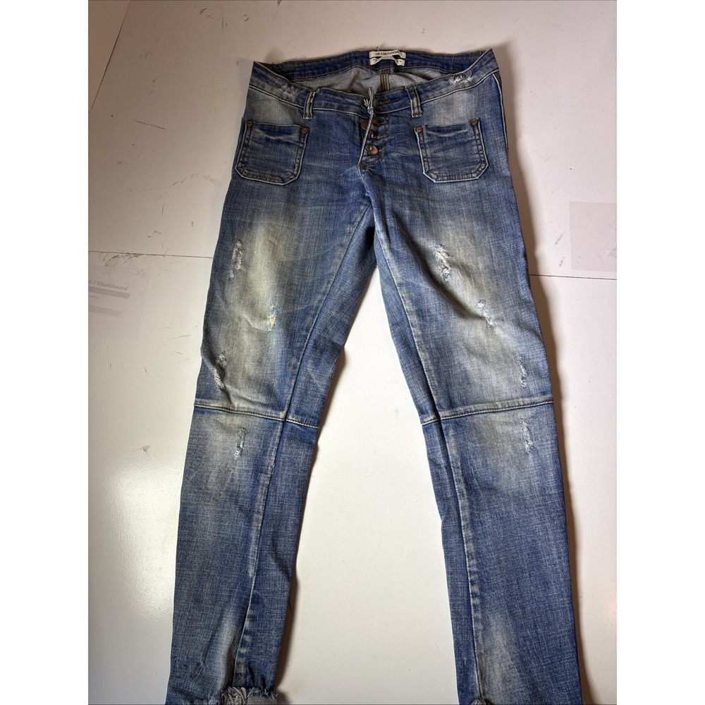 One X One Teaspoon Straight Leg Jeans Women Size 24 Blue Denim Distressed (RC9)